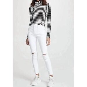 Current/Elliott High Waist The Stiletto White Jeans Sz 34 Distressed $248 Skinny